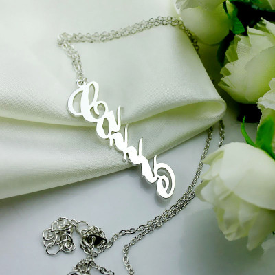 Personalised Vertical Carrie Style Name Necklace Silver - Name My Jewellery