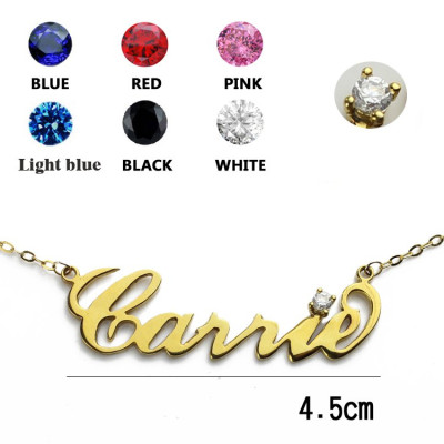 Carrie Nameplate Necklace with Birthstone 18ct Gold Plated  - Name My Jewellery