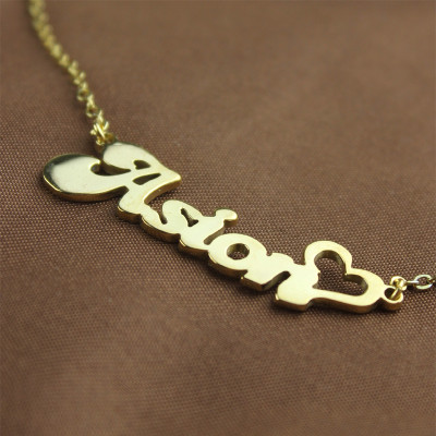 Custom Name Necklace in18ct Gold Plated with Heart - Name My Jewellery