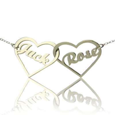 Double Heart Love Necklace With Names Sterling Silver - Name My Jewellery