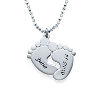 Engraved Baby Feet Necklace in Sterling Silver - Name My Jewellery