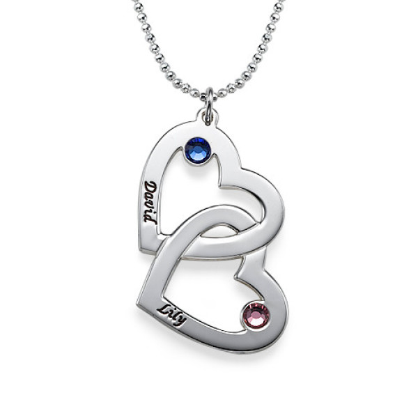 Engraved Heart Necklace with Birthstones  - Name My Jewellery
