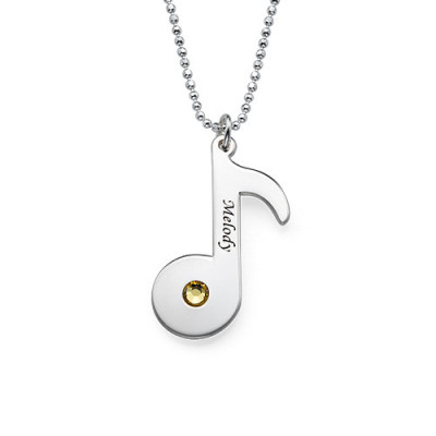 Engraved Music Note Necklace with Birthstone  - Name My Jewellery