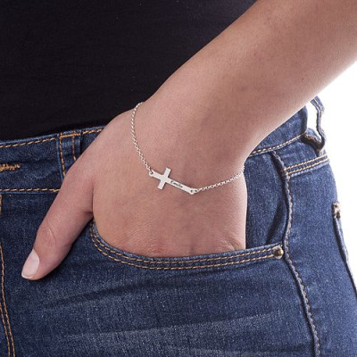 Engraved Side Cross Bracelet/Anklet - Name My Jewellery