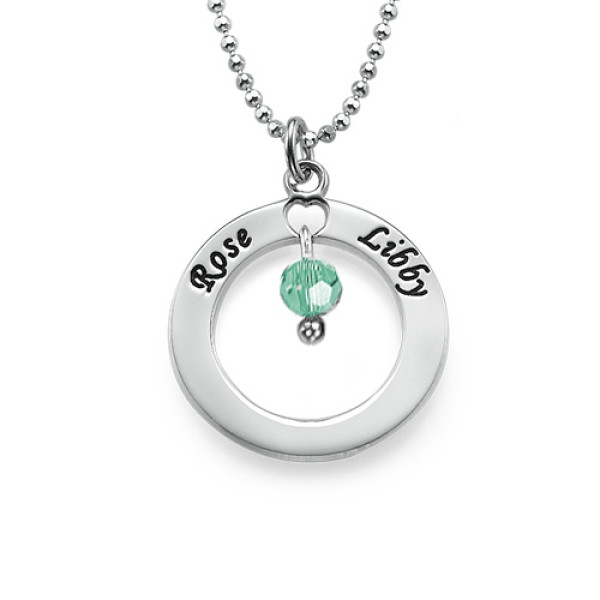 Engraved Classic Circle Necklace with Birthstones  - Name My Jewellery