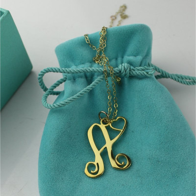 Single Letter Monogram With Heart Necklace In 18ct Gold Plated - Name My Jewellery