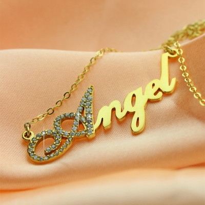 18ct Gold Plated Script Name Necklace-Initial Full Birthstone  - Name My Jewellery