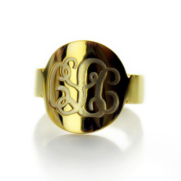 Engraved 18ct Gold Plated Script Monogram Itnitial Ring - Name My Jewellery