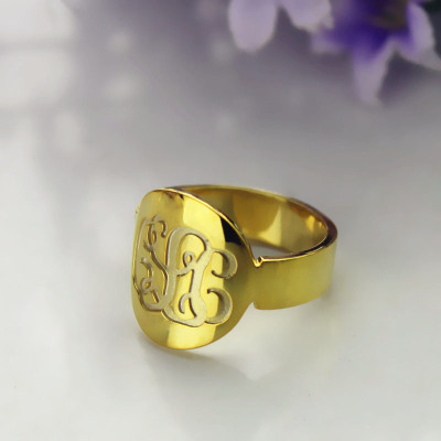 Engraved 18ct Gold Plated Script Monogram Itnitial Ring - Name My Jewellery