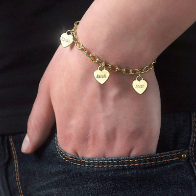 18k Gold Plated Heart Charm Mothers Bracelet/Anklet - Name My Jewellery