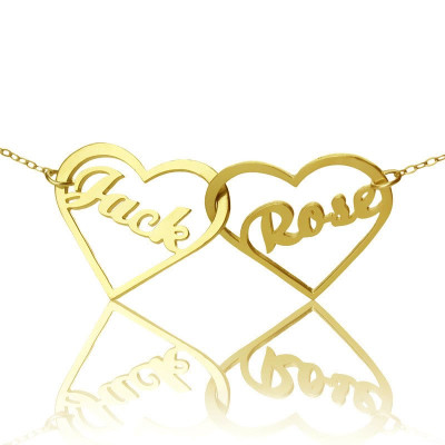 Double Heart Name Necklace 18ct Gold Plated - Name My Jewellery