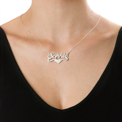 Silver Middle Heart Name Necklace - Name My Jewellery