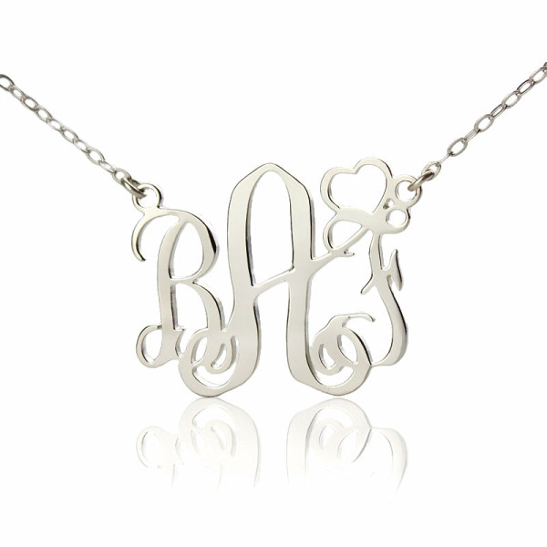 Personalised Initial Monogram Necklace 18ct White Gold Plated With Heart - Name My Jewellery