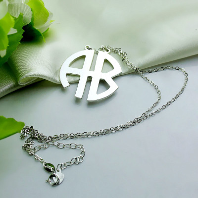 Two Initial Block Monogram Pendant Necklace Solid White Gold - Name My Jewellery