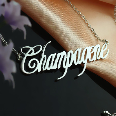 Solid White Gold Personalised Champagne Font Name Necklace - Name My Jewellery