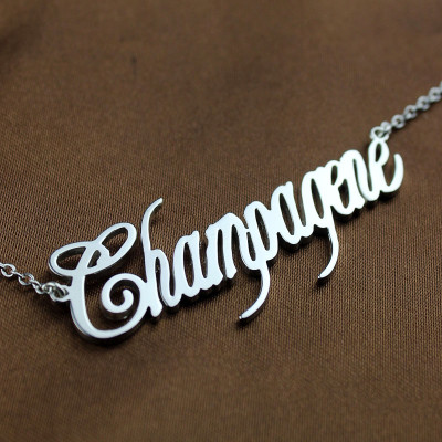 Solid White Gold Personalised Champagne Font Name Necklace - Name My Jewellery