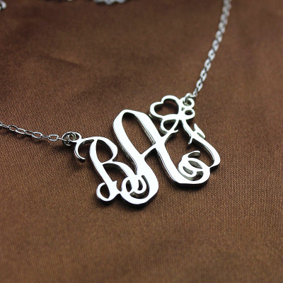 Personalised Initial Monogram Necklace 18ct White Gold Plated With Heart - Name My Jewellery