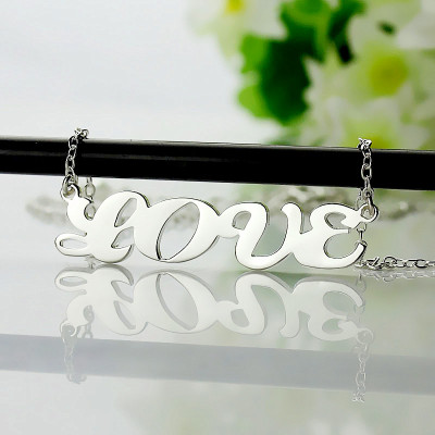 18ct White Gold Plated Capital Puff Font Name Necklace - Name My Jewellery