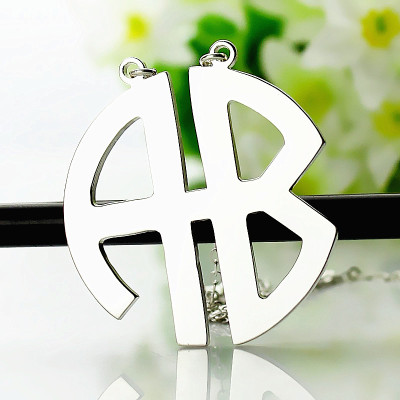 Two Initial Block Monogram Pendant Necklace Solid White Gold - Name My Jewellery