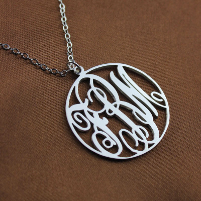 Personalised Necklace Fancy Circle Monogram Necklace Silver - Name My Jewellery