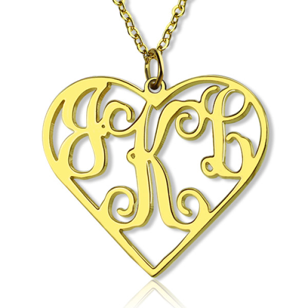 18ct Gold Plated Initial Monogram Personalised Heart Necklace - Name My Jewellery