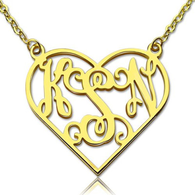 Cut Out Heart Monogram Necklace 18ct Gold Plated - Name My Jewellery