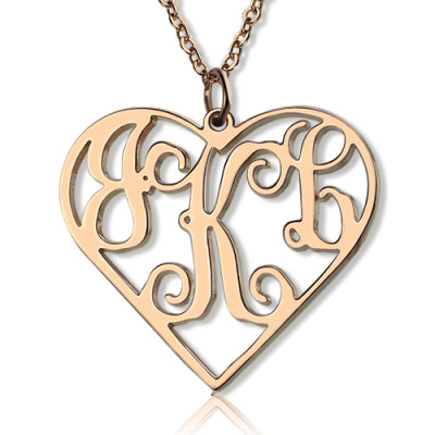 Solid Rose Gold 18ct Initial Monogram Personalised Heart Necklace - Name My Jewellery