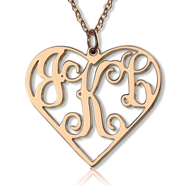 Solid Rose Gold 18ct Initial Monogram Personalised Heart Necklace - Name My Jewellery