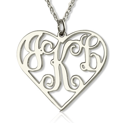 Sterling Silver Initial Monogram Personalised Heart Necklace - Name My Jewellery
