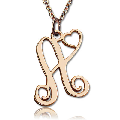 Personalised One Initial With Heart Monogram Necklace 18ct Rose Gold Plated - Name My Jewellery