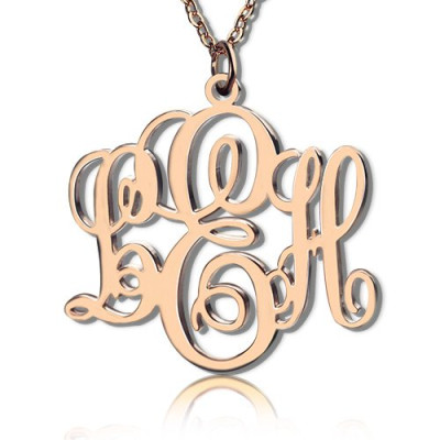 Personalised Vine Font Initial Monogram Necklace 18ct Rose Gold Plated - Name My Jewellery