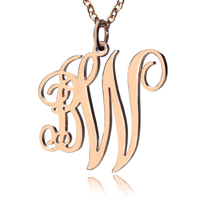 Personalised Vine Font 2 Initial Monogram Necklace 18ct Rose Gold Plated - Name My Jewellery