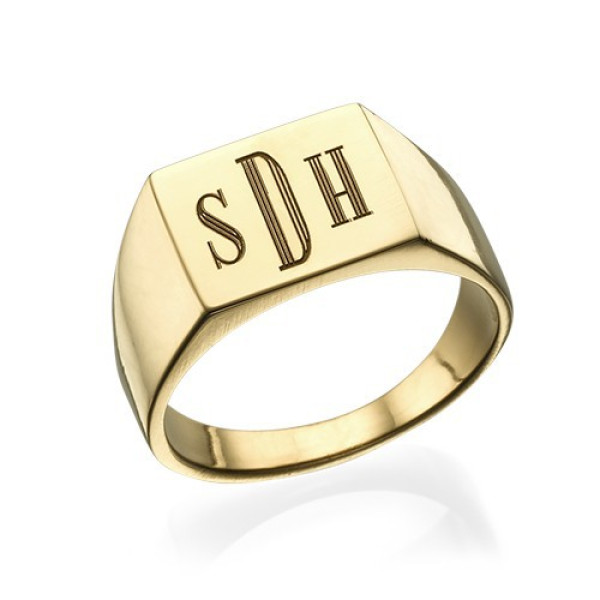 Monogrammed Signet Ring - 18ct Gold Plated - Name My Jewellery