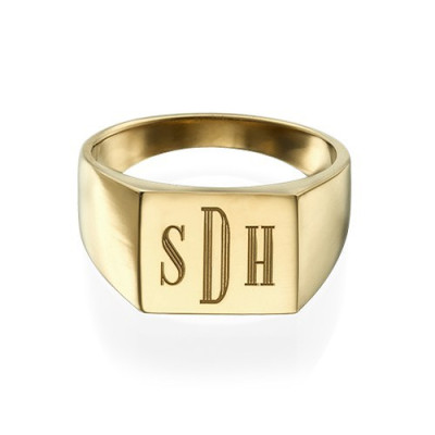 Monogrammed Signet Ring - 18ct Gold Plated - Name My Jewellery