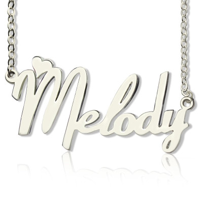 Personalised 18ct White Gold Plated Fiolex Girls Fonts Heart Name Necklace - Name My Jewellery