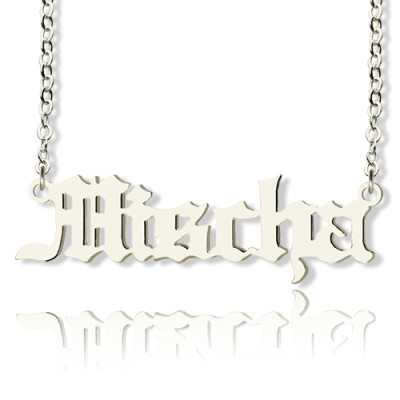 Mischa Barton Style Old English Font Name Necklace 18ct White Gold Plated - Name My Jewellery