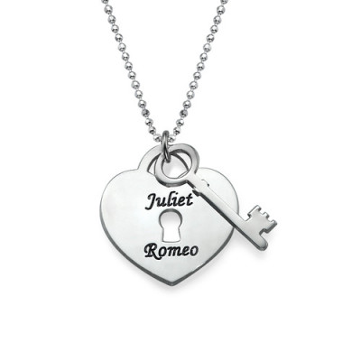 Personalised Heart Lock with Key Pendant - Name My Jewellery
