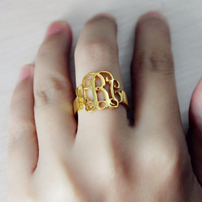 18ct Gold Plated Monogram Ring Cut Out - Name My Jewellery