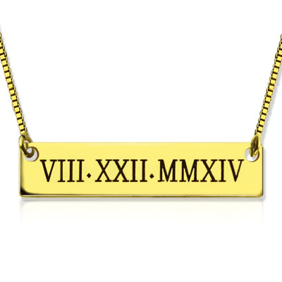 Personalised Roman Numeral Bar Necklace 18ct Gold Plated - Name My Jewellery
