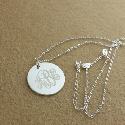 Engraved Disc Monogram Necklace Sterling Silver - Name My Jewellery