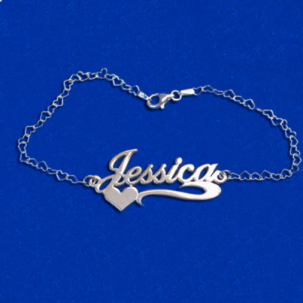 Side Heart Silver Name Bracelet/Anklet - Name My Jewellery