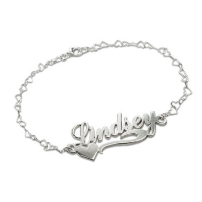 Side Heart Silver Name Bracelet/Anklet - Name My Jewellery