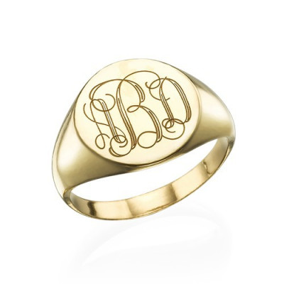 Signet Ring in Gold Plating with Engraved Monogram - Name My Jewellery