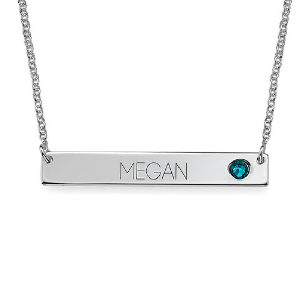 Silver Bar Necklace with Birthstone  - Name My Jewellery