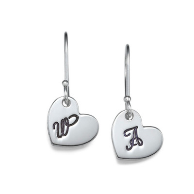Silver Dangling Heart Earrings with Initial - Name My Jewellery