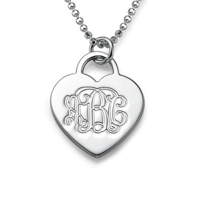 Silver Engraved Monogram Initials Heart Pendant - Name My Jewellery