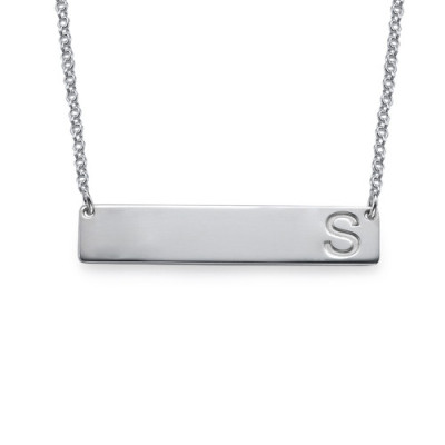 Silver Horizontal Initial Bar Necklace - Name My Jewellery