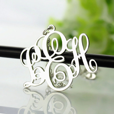 Personalised Vine Font Initial Monogram Necklace Sterling Silver - Name My Jewellery