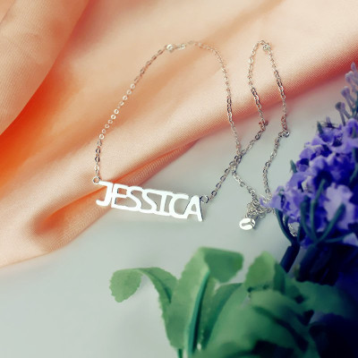 Block Letter Name Necklace Silver - "jessica" - Name My Jewellery