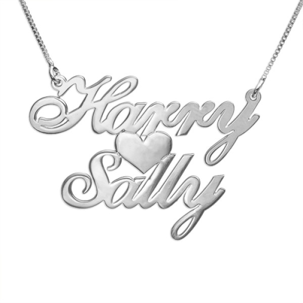 Silver Two Names  Heart Love Necklace - Name My Jewellery